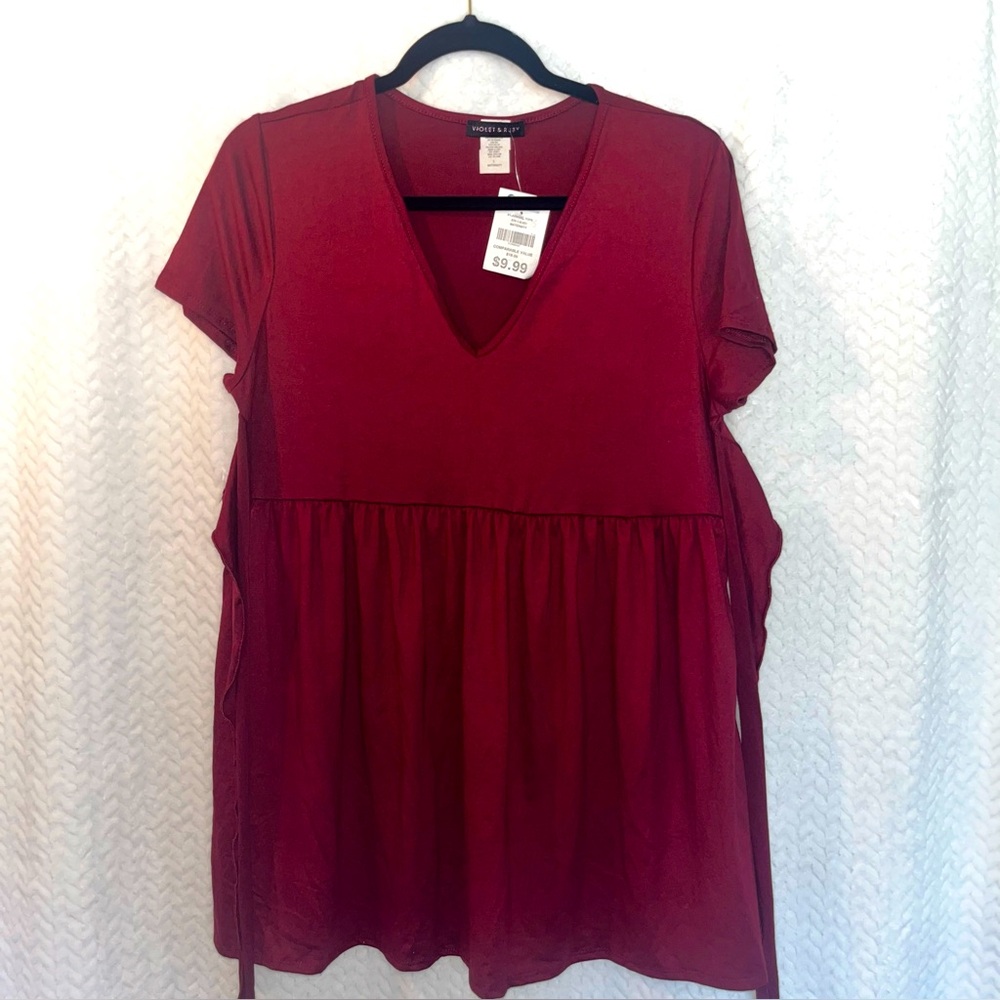 Wine-colored maternity blouse with a V-neck
